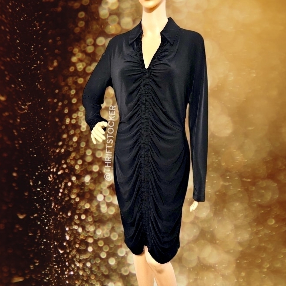 Venus black collared bodycon dress
